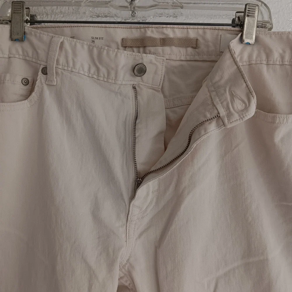 Banana Republic Slim Fit Pants Mens 36x32 Beige Linen Cotton Blend